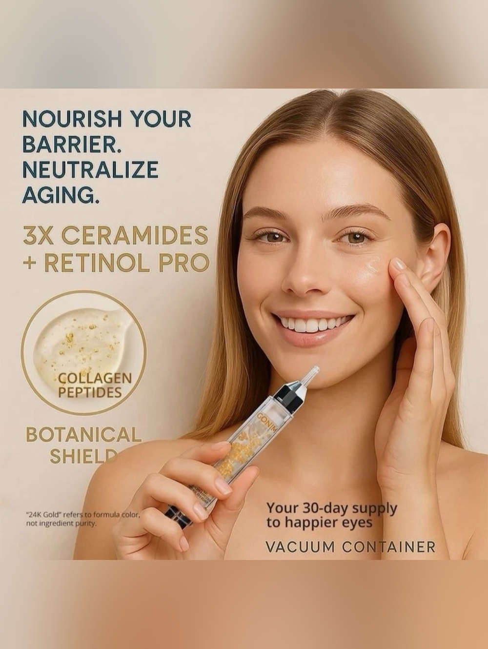 GONIM Eye Gel 24k Gold Collagen Peptide & Retinol Eye Elixir - Picture 2 of 6